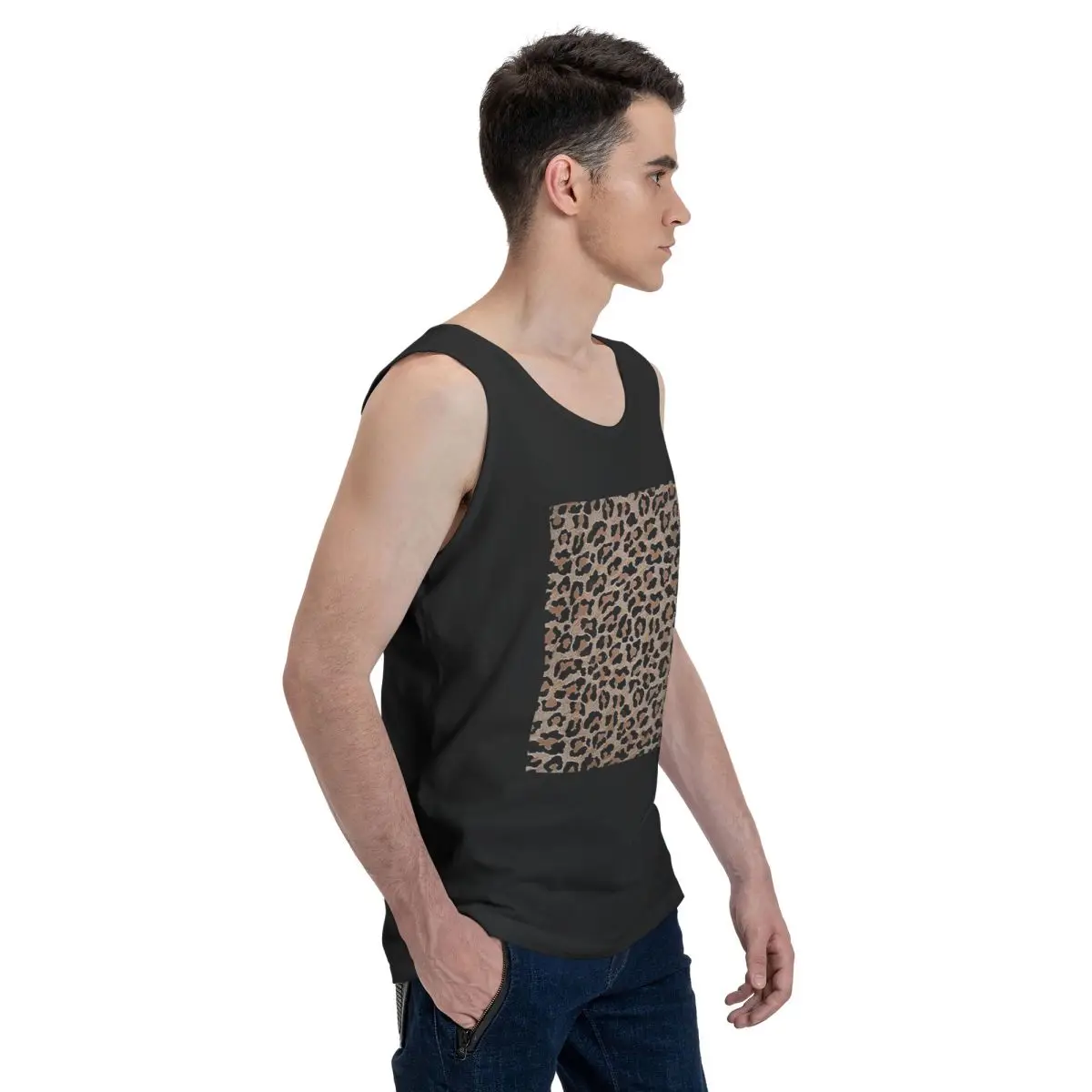Cheetah Leopard Print 100% Cotton Men's Sweatshirt Vest Sleeveless Clothing Tees Men Tank Tops T-shirt