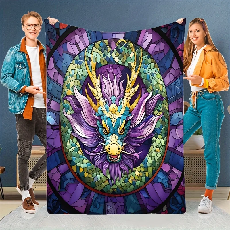 Mysterious Totem Dragon Pattern Flannel printed blanket suitable for all seasons suitable for living room office sofa and travel