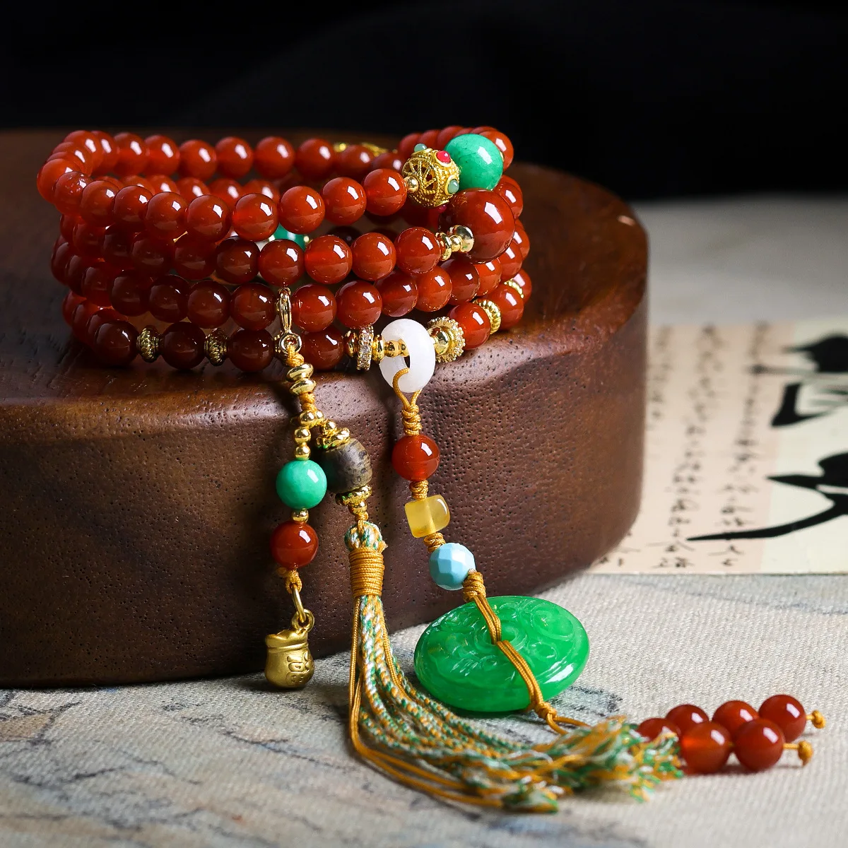 

South Red Agate Multi Circle Bracelet Original Cultural Play Dry Green Peace Buckle Chinese Necklace