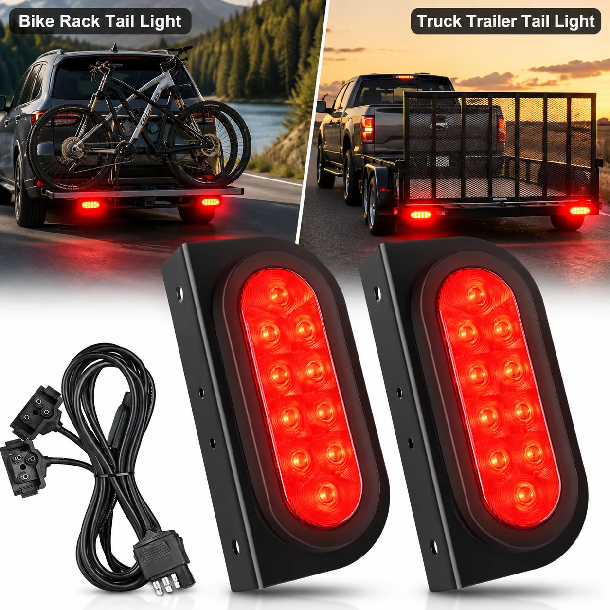 

Nilight Bike Rack Trailer Tail Light Kit with Stop Turn Signal Lights, Oval LED Trailer Lights w/Harness Flush Mount Grommets for Truck Cargo Carrier