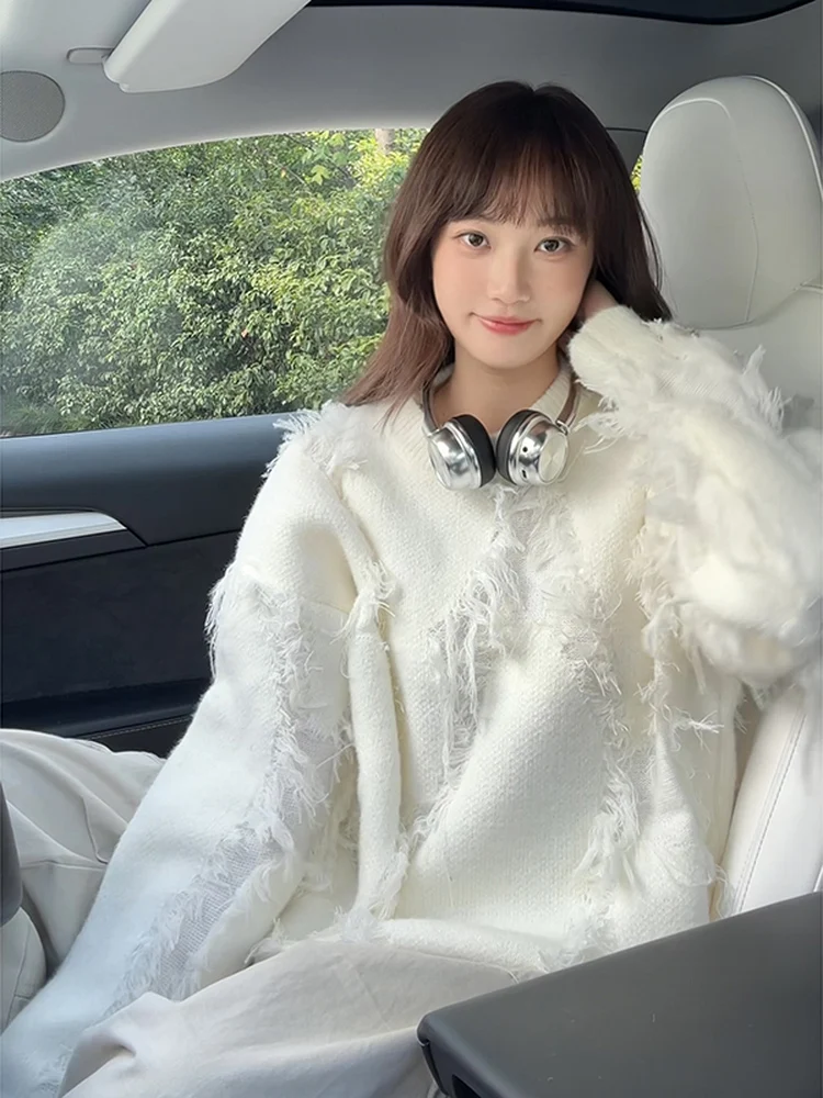 

Мужской вязаный свитер с кисточками в американском стиле High Street, повседневный мужской свитер Heavyweight Cleanfit, свободный крой, зимний длинный све, круглый Ne