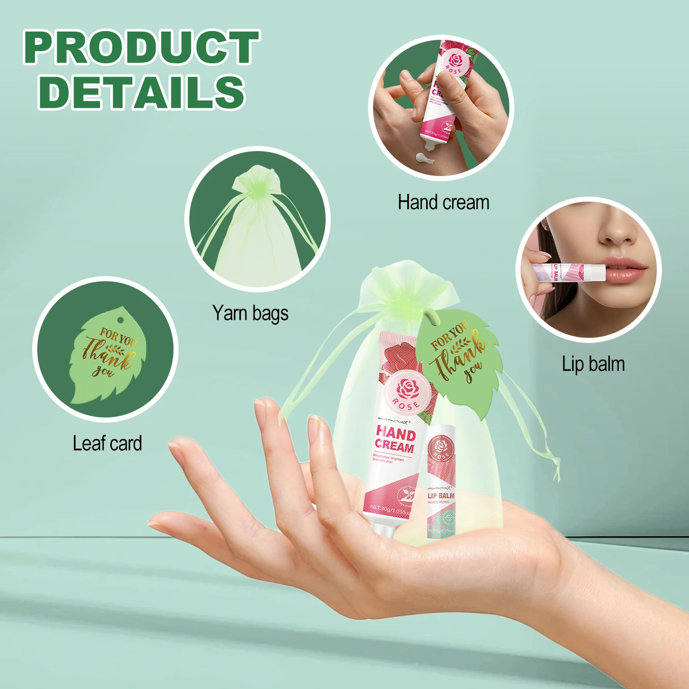 20 sets/box of high-end gift sets -10 flavor hand cream lipstick moisturizing set, with thank you card and green gift bag