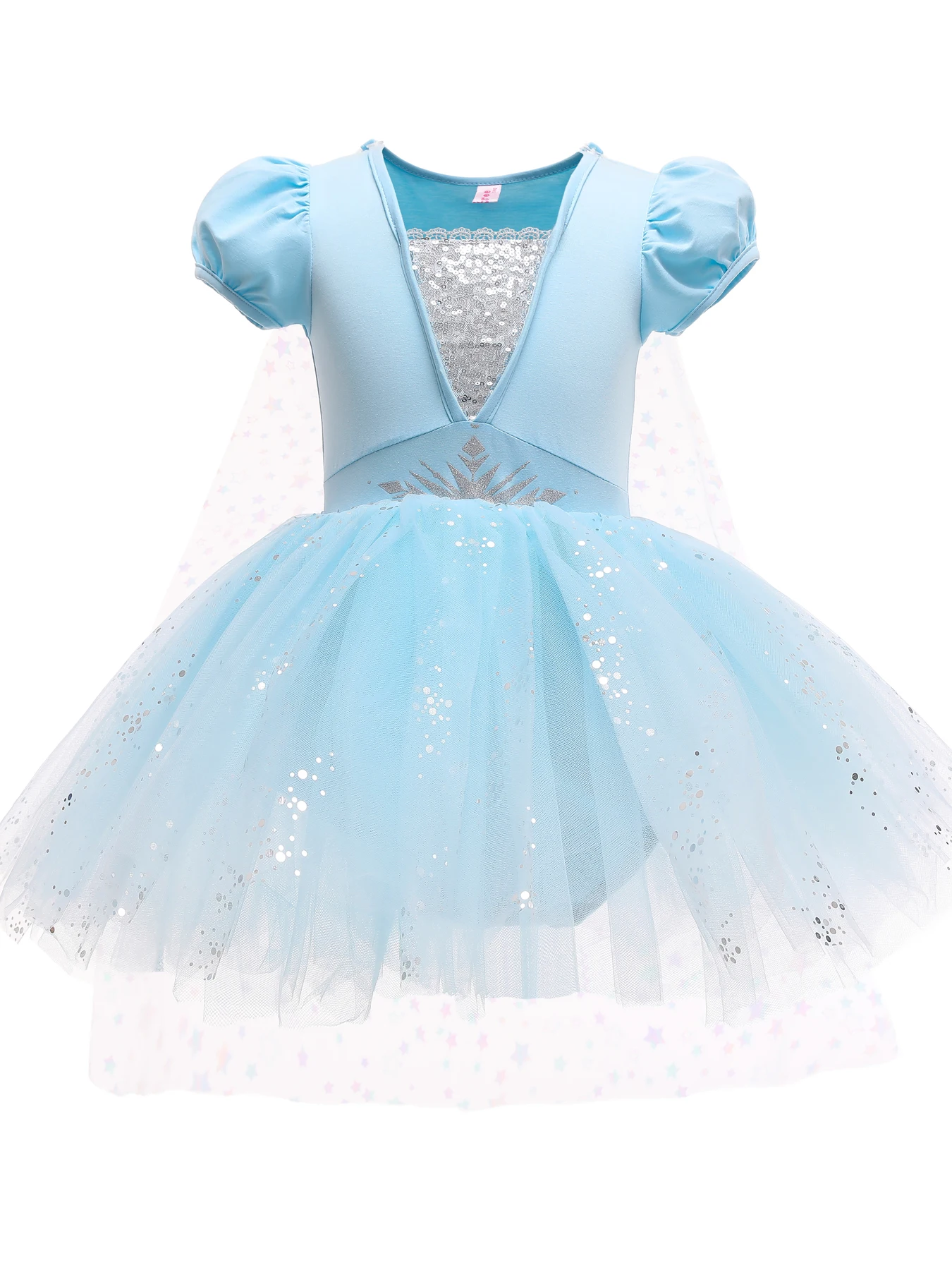 Girl Little Ballet Dance Dress Blue Tulle Sequined Dress With Mesh Capes Size 100-140 Kids Cosplay Dress