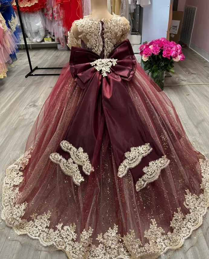 Mini Quinceanera Dresses Mexican Prom Little Princess Flower Girl Gowns Delicate Sequins Appliques With Bows vestidos de novia