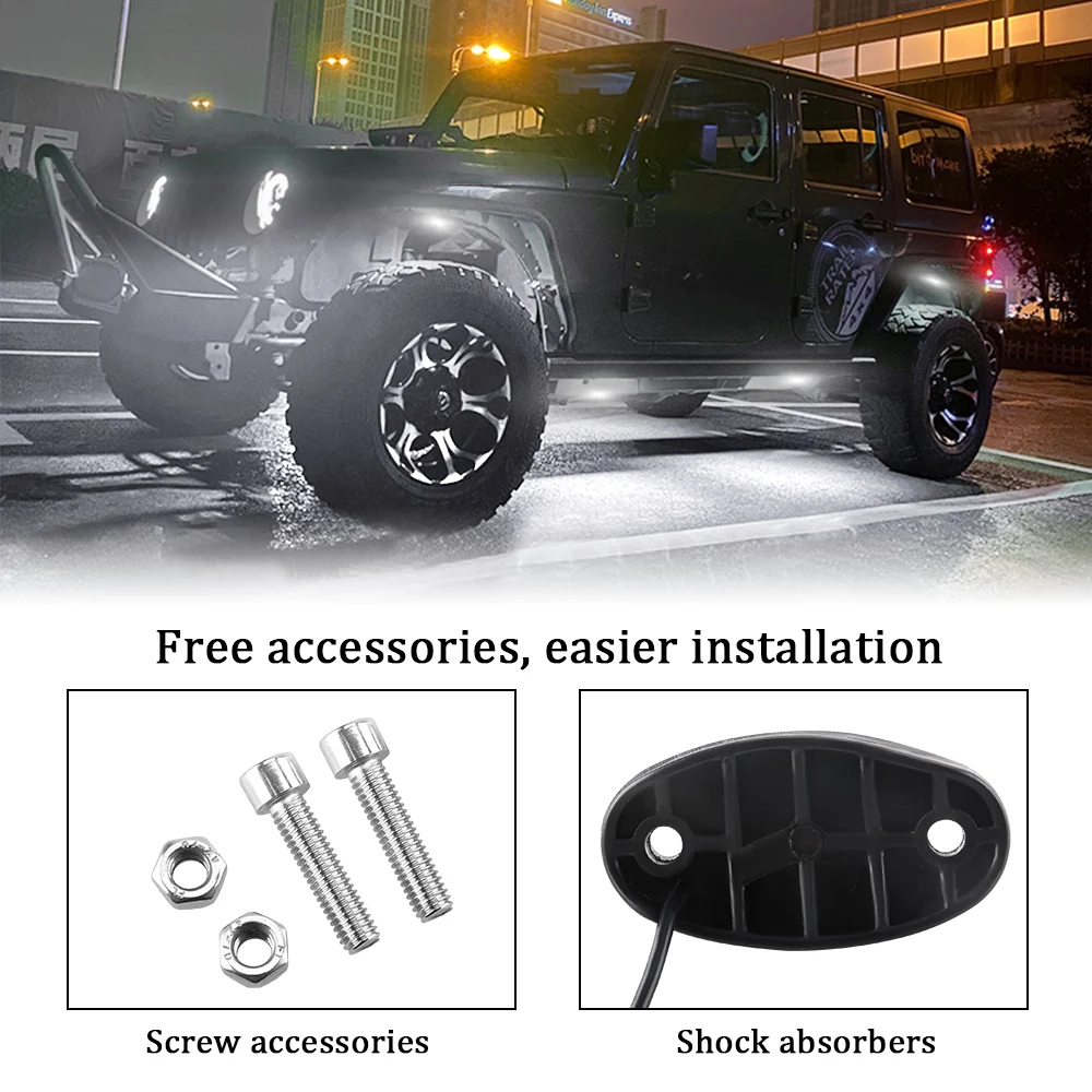 4pcs LED Chassis Lights Universal Modified Cars Bottom Lamp LED Neon Light IP67 Water Proof Blub Rock Lamp