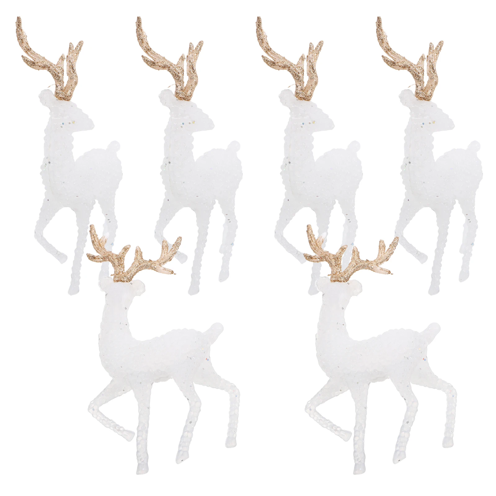 

6pcs Reindeer Figurines Christmas Decor Elk Statues Home Festive Party Scene Ornament Holiday Plastic White Standing