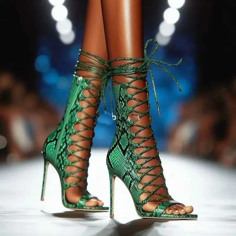 Serpentine Lace Up Sandals Open Toe Stiletto Thin High Heel Runway 2024 Dress Women Summer Shoes Custom Made Shoes