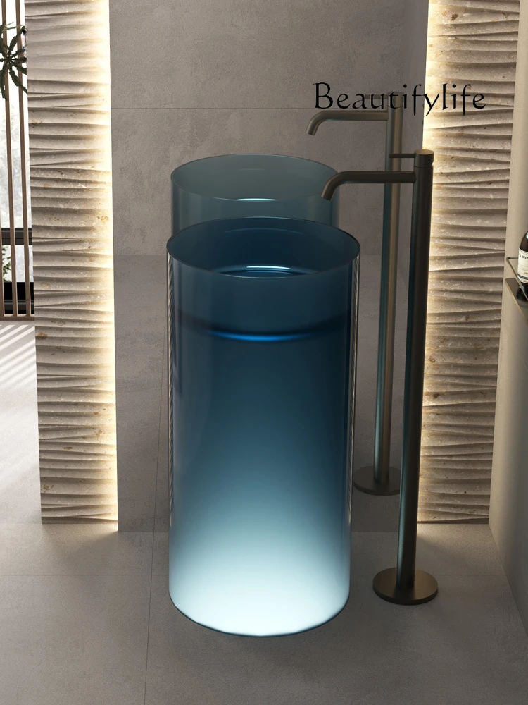 

Transparent Artificial Stone Cylindrical Floor Type Wash Basin B & B Balcony Face Washing Washstand Pedestal Basin