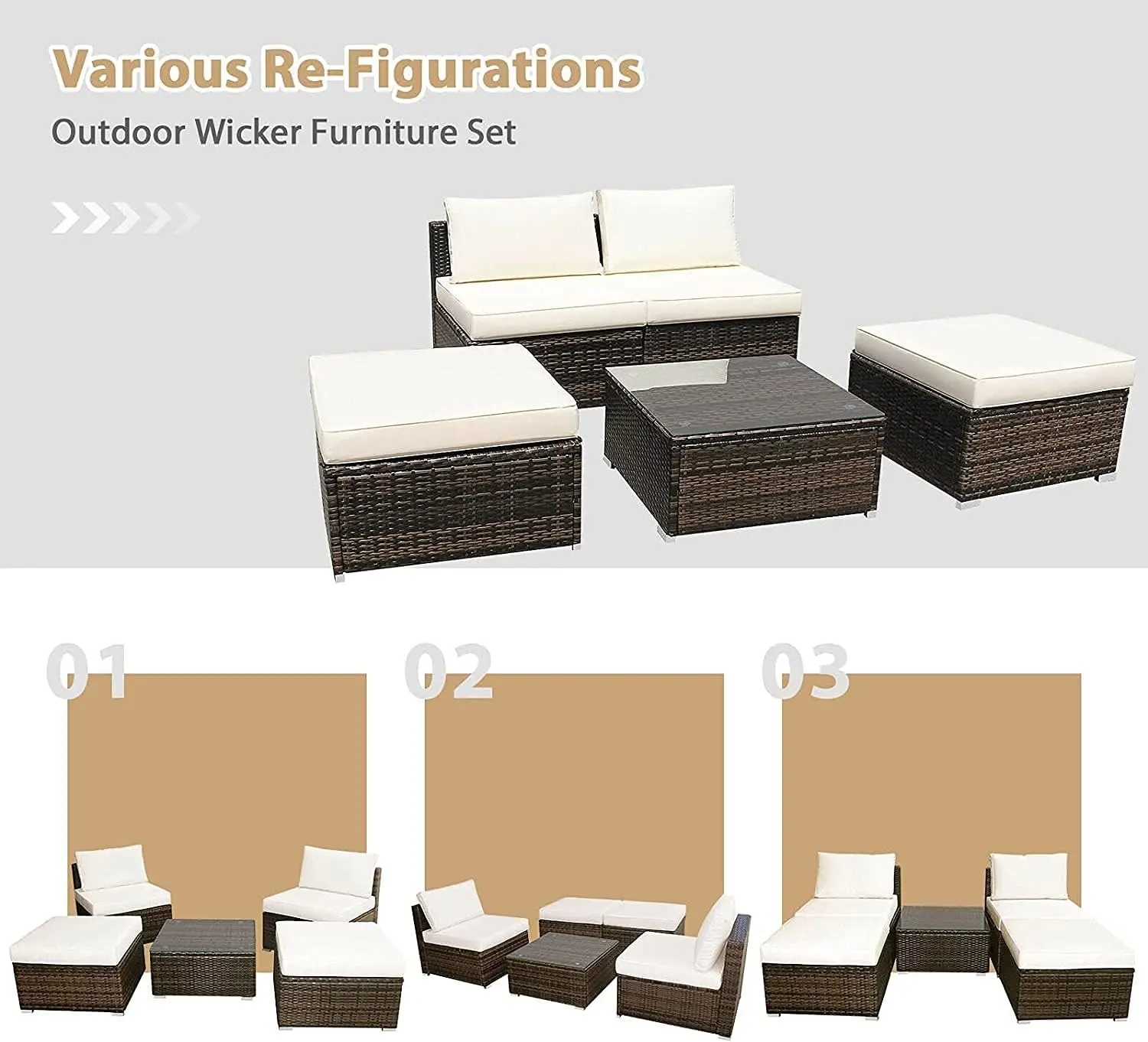 Chaise Lounge Set com Otomano e Coffee Table, Outdoor Rattan Wicker Chair, Daybed Conversa Sofá Set com Almofadas