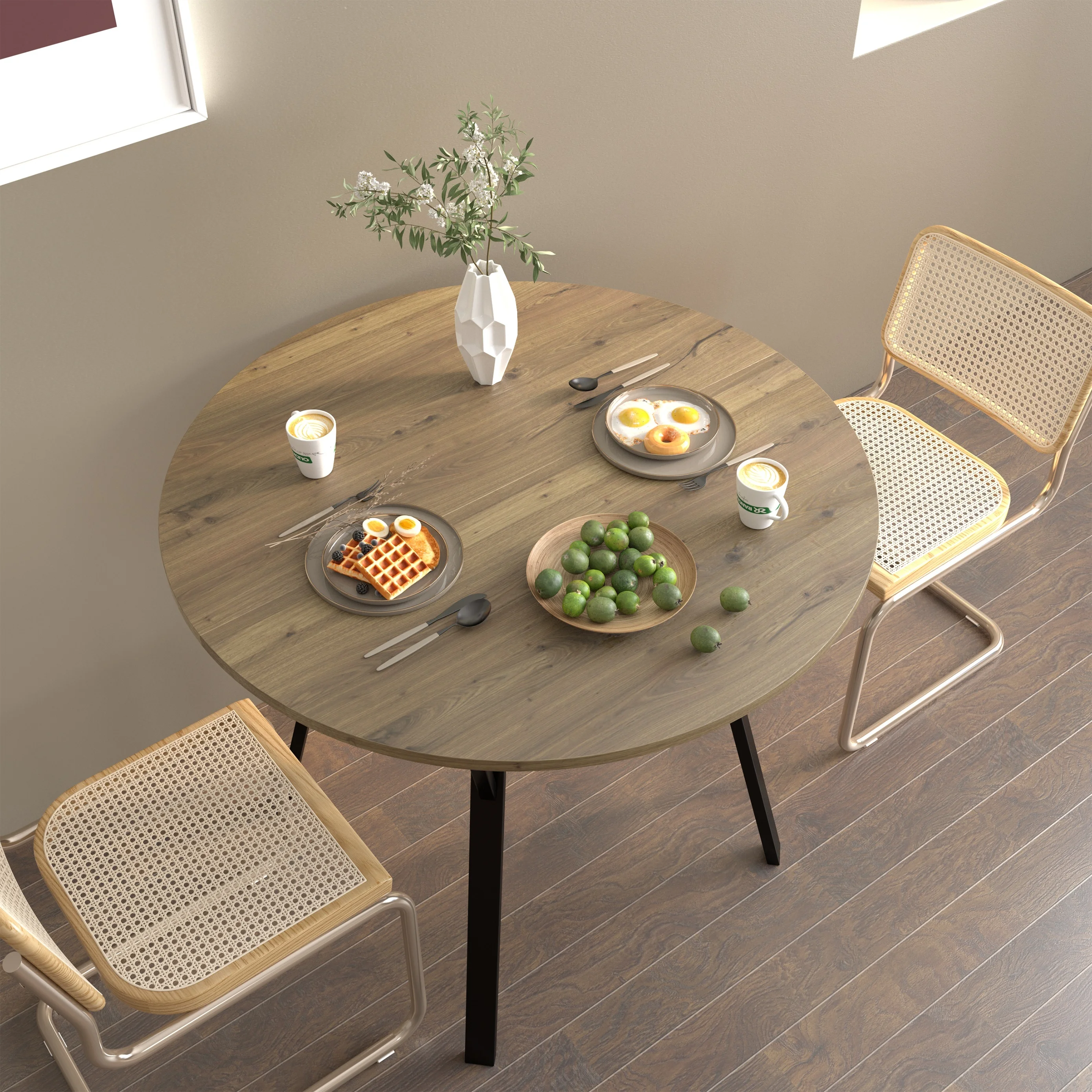 *Modern Home Furniture Dinning Room Round Dining Table,Small Circle Kitchen Table with Metal Black Legs for 2-4 People