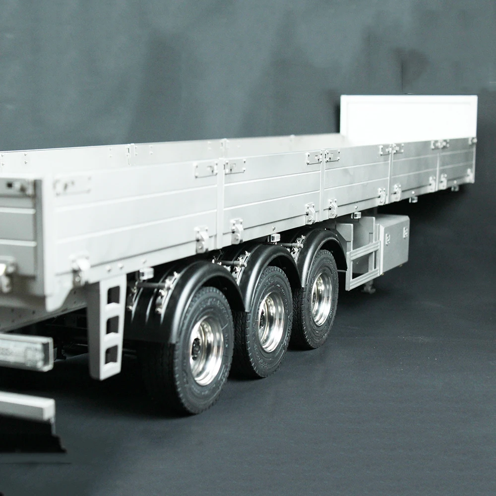 1/14 Metal Three-axle Trailer with Brake Servo Light Beads Door Panel Can Open Stainless Steel Sandblasted Trailer