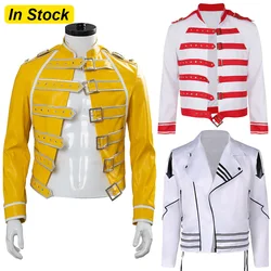 Fancy Dress Freddie Cosplay For Men Jacket Yellow Red Rock Band Mercury Costume Disguise Adult Man Fantasia Stage Outfit
