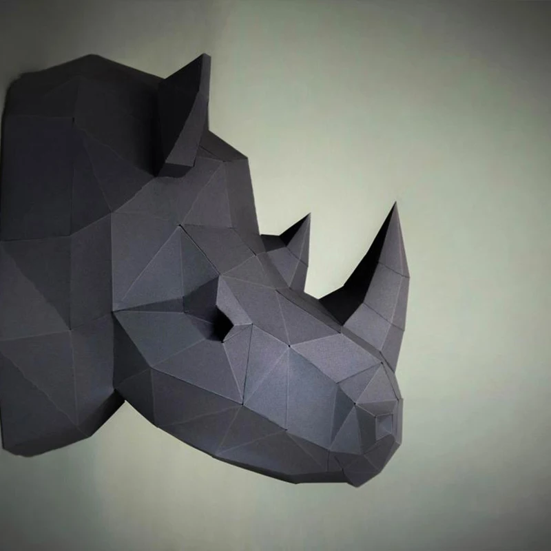 40cm Rhino Head Paper Model Home Decor Wall Decoration Hand Made Papercraft 3D Puzzles DIY Educational Toys Gifts For Children