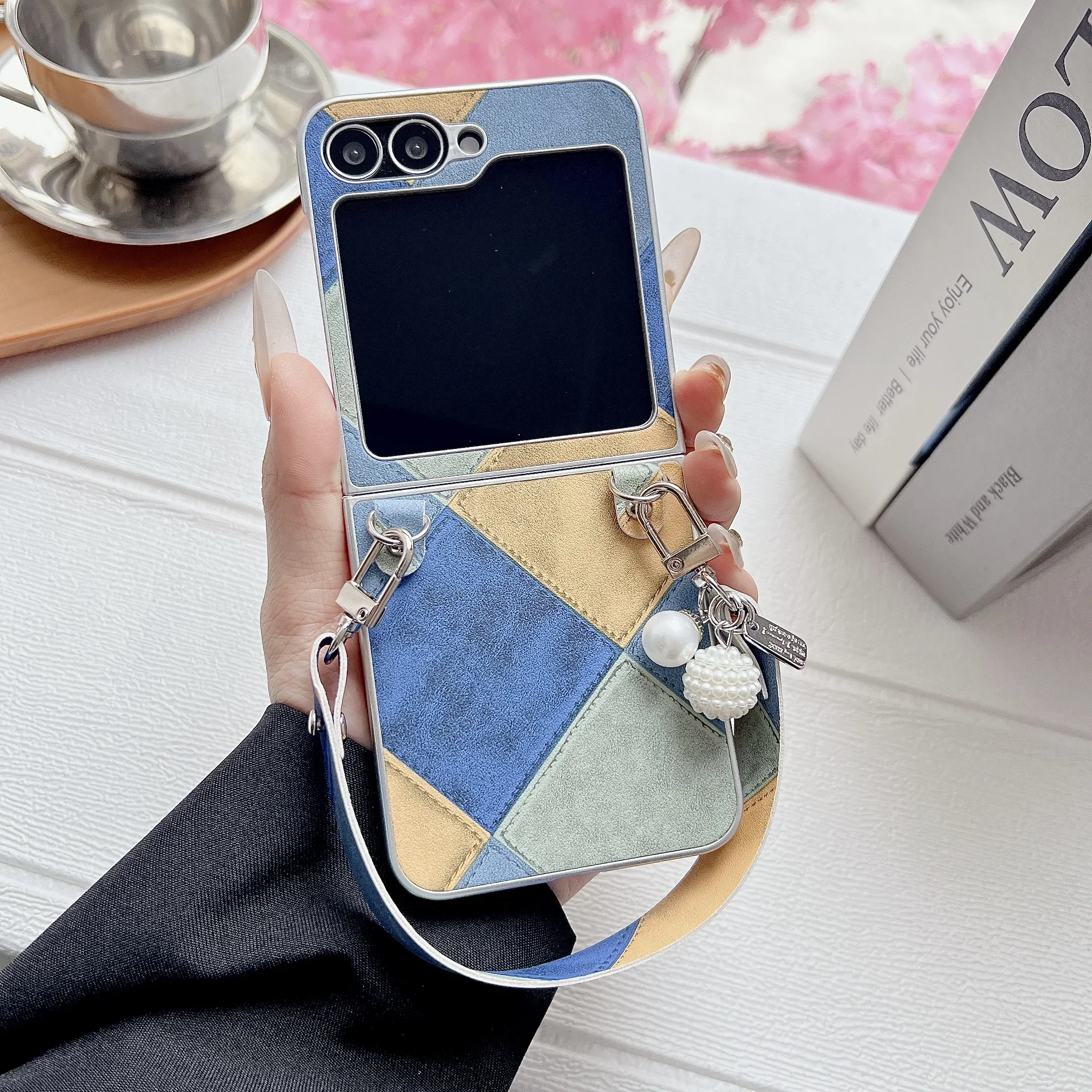 Luxus Retro Farbe Spleißen Lederband Handgelenk Telefon Fall für Samsung Galaxy Z Flip 7 Flip 4 Flip 5 Flip 6 stoßfest Abdeckung