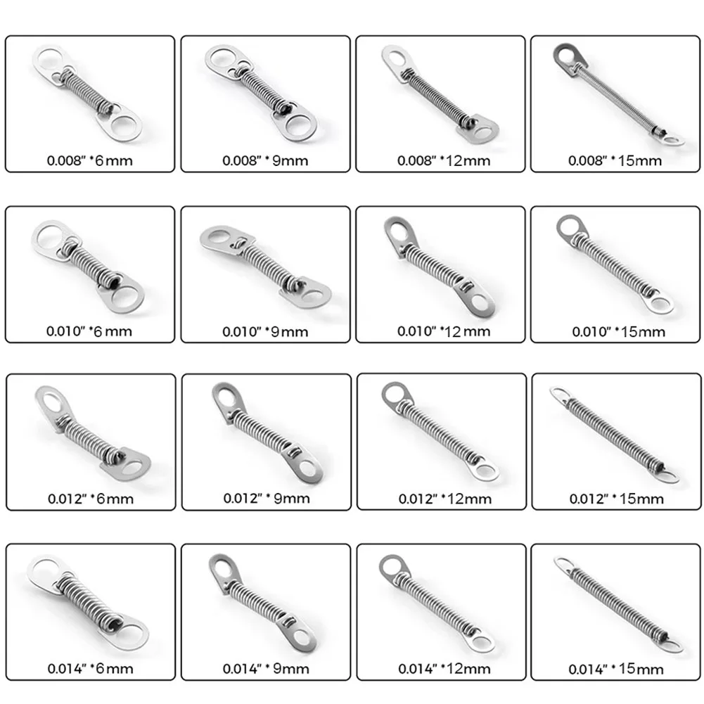 5 Packs/50Pcs Dental Close Coil Spring Super Elastic NiTi Alloy 008/010/012/014 Orthodontic Bracket Tension Spring 6/9/12/15mm