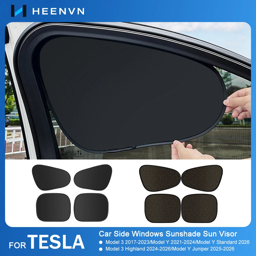 Heenvn For Tesla Model 3/Y Highland Juniper 2026 4Pcs Car Side Window Sunshade Heat Shield Sun Visor Protect Cover Accessories