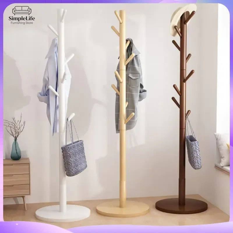 Modern Bamboo Coat Rack Floor Standing Solid Wood Clothes Hanger Tree Hallway Entryway Organizer Furniture Home Decor Storage