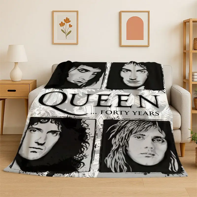 Retro Q-Queen Band Soft Flannel Throw Blanket,Warm Cozy Blanket for Bed,Couch,Sofa,Bedroom,Living Room,Travel,Picnic Camping