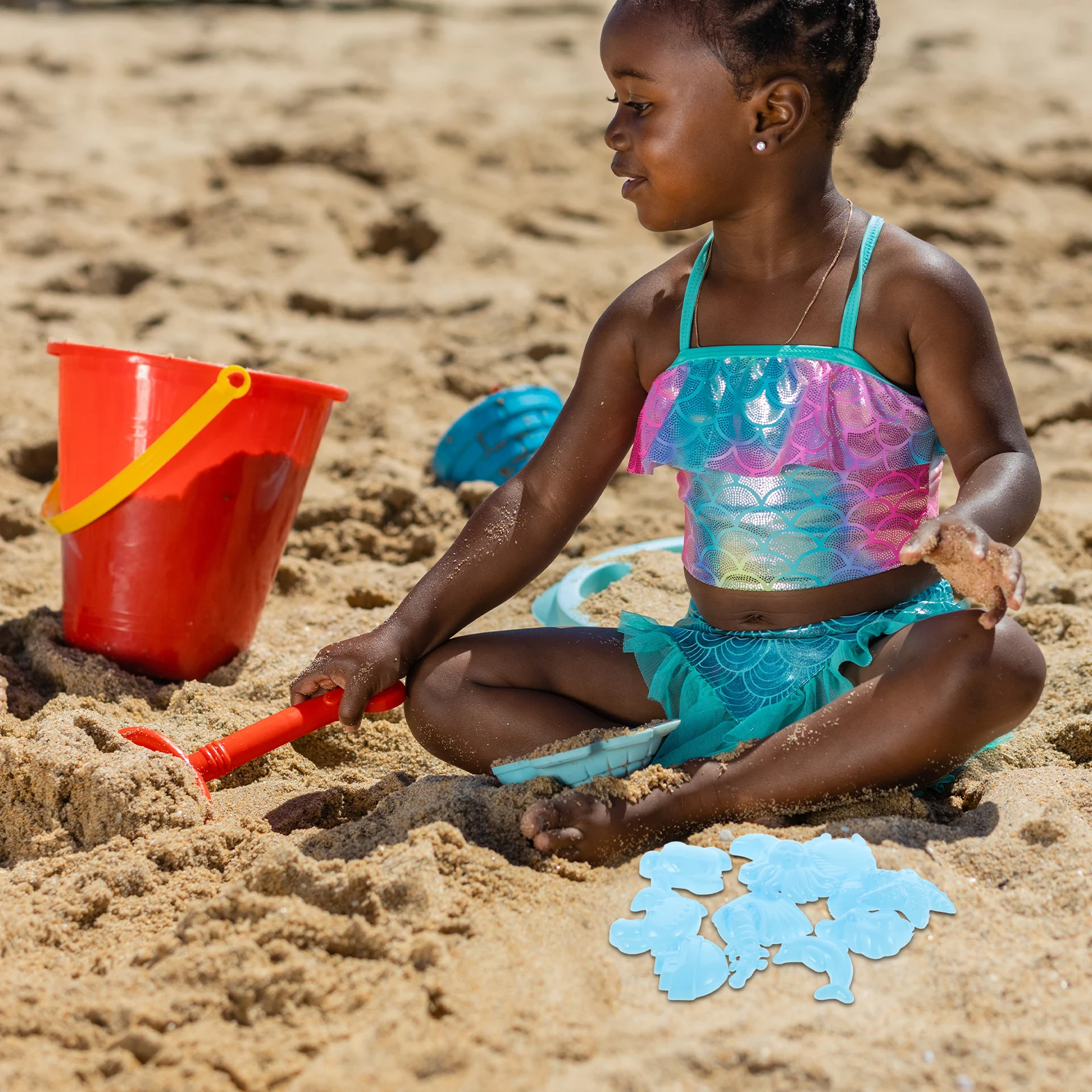 مجموعة قوالب رملية مكونة من 12 قطعة للأطفال على الشاطئ مع تصميمات مخلوق المحيط تشجع على التعلم من خلال أنشطة ممتعة صغيرة عشوائية #1