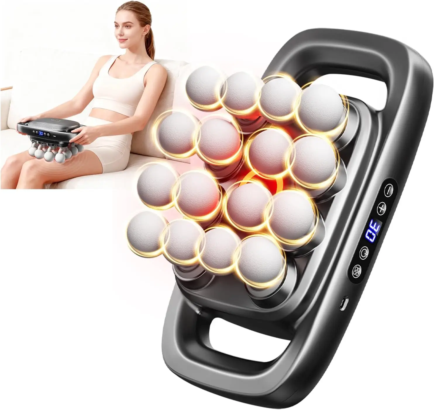 

16-Head Deep Tissue Massage Gun with 3 Modes, 30 Intensities for Back, Shoulders, Neck, Legs & Foot Pain Relief