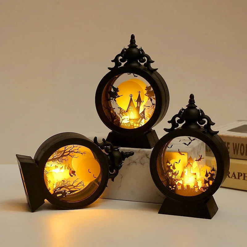 Halloween Portable LED Wind Night Light Pumpkin Ghost Lantern Desk Lamp Bar Desktop Ornament Party Supplies Decor Props