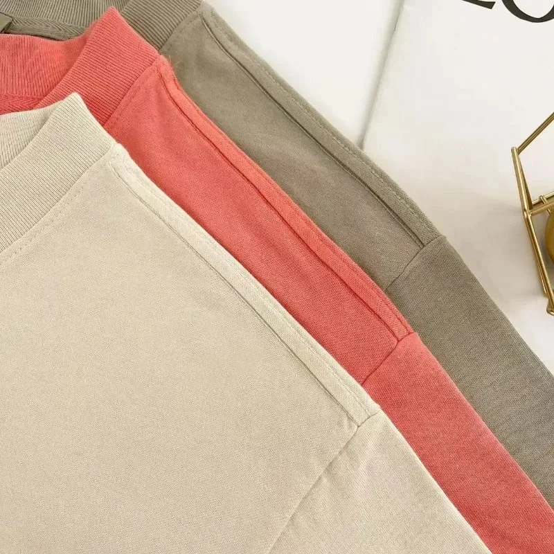 الكلاسيكية العلامة التجارية الصدر صف مزدوج يتدفقون خطابات تي شيرت الموسم 8 خط مزدوج شارع العليا فضفاض رجالي قصيرة الأكمام زوجين تي شيرت #5