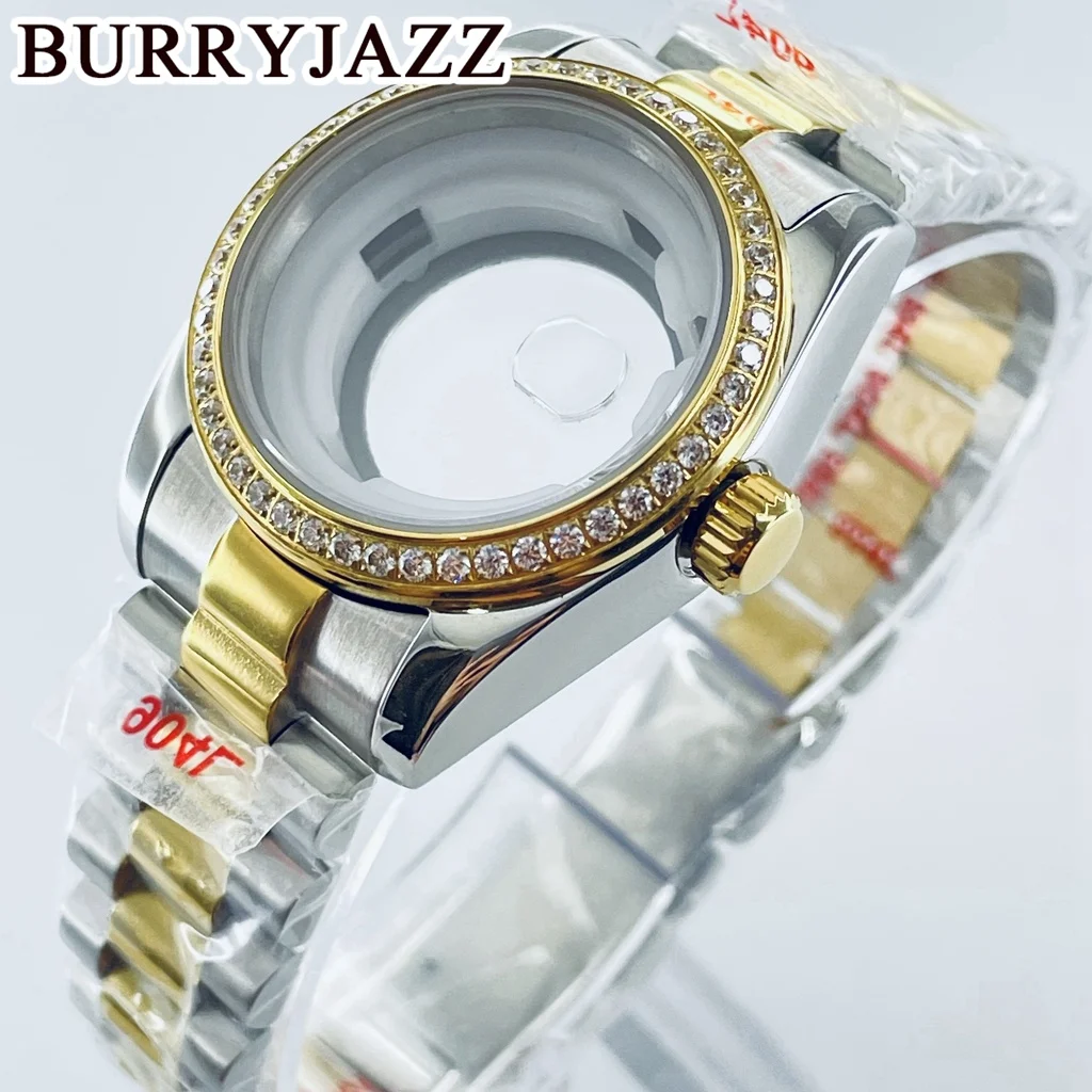 BURRYJAZZ 31mm NH05 NH06 Silver Gold Solid Stainless Steel Sapphire Glass Diamond Watch Case