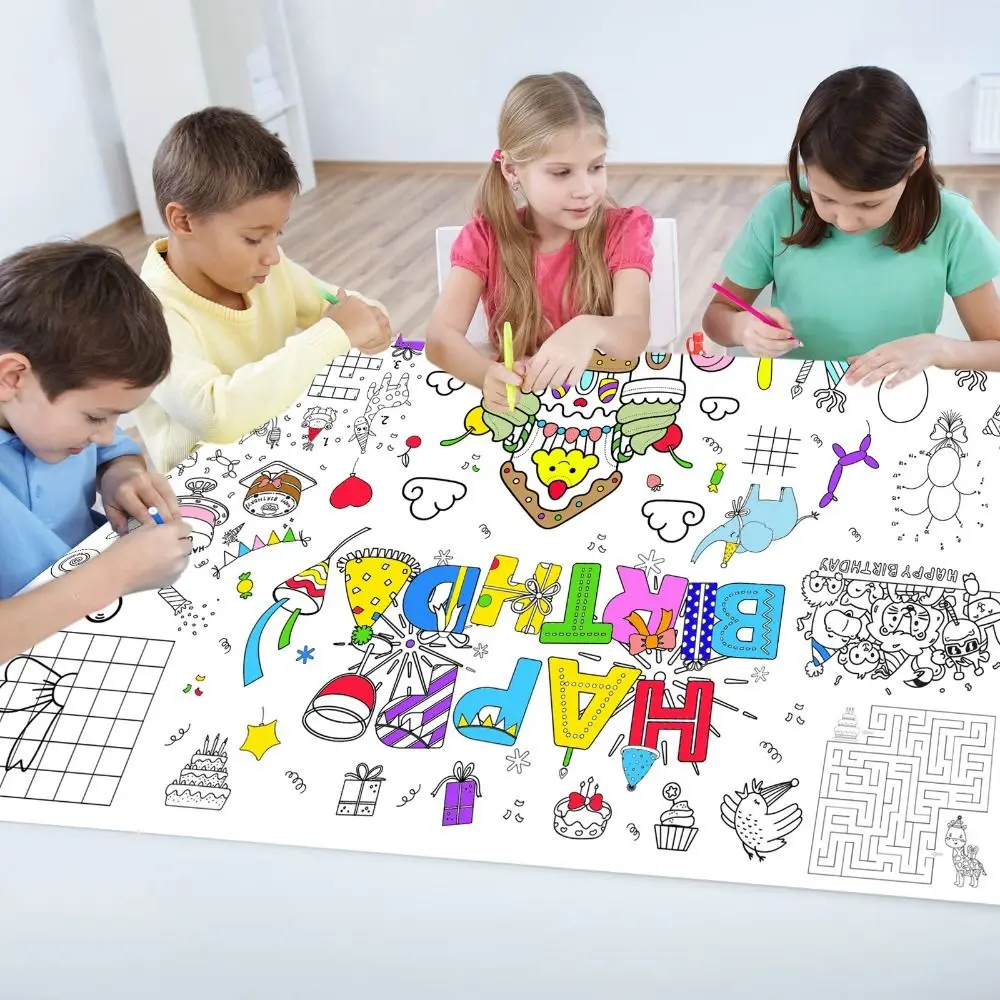 Merry Christmas Giant Coloring Poster for Halloween Thanksgiving Day Birthday Dinosaur Space Large Coloring Tablecloth Banner