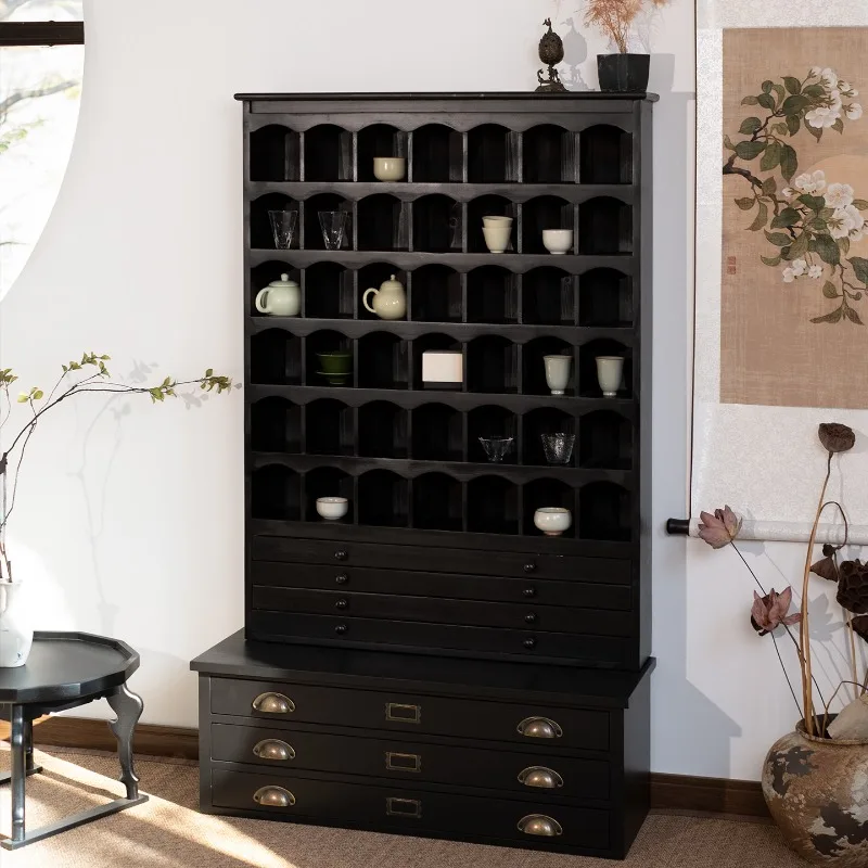 Retro solid wood multi-layer storage grid, display rack, wall display cabinet