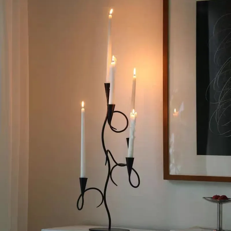 Vintage French Cast Iron Candelabra Multi Arm Candle Holder Retro Home Decor Artistic Table Centerpiece for Dining Room