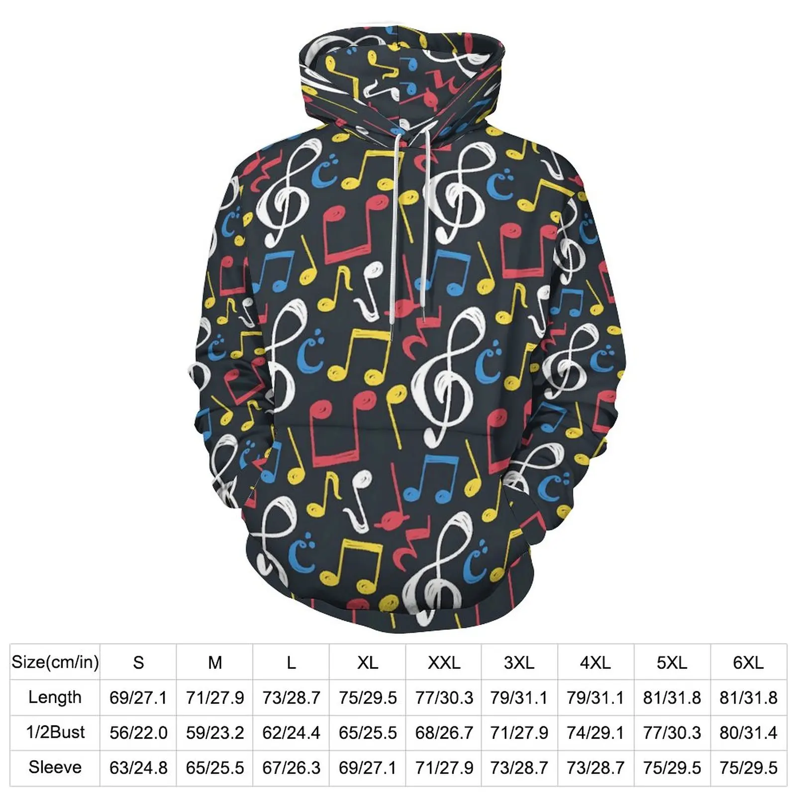 Music Notes Hoodies Long Sleeve Colorful Musical Funny Casual Hoodie Spring Harajuku Oversized Graphic Loose Hooded Sweatshirts