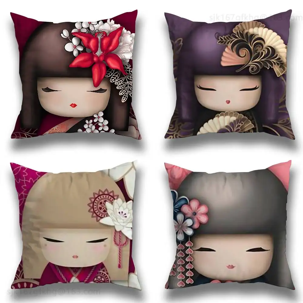 

Cute Japanese Girl Face Pillow Case Anti-dustmite Pillowcase Invisible zipper silky short plush Sofa cushion cover