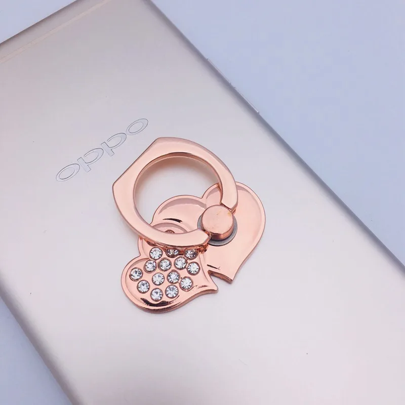 Mobile Phone Case DIY Accessory Metal Ring Holder Diamond Studded Double Heart-shaped Strong Adhesive Universal Phone Holder