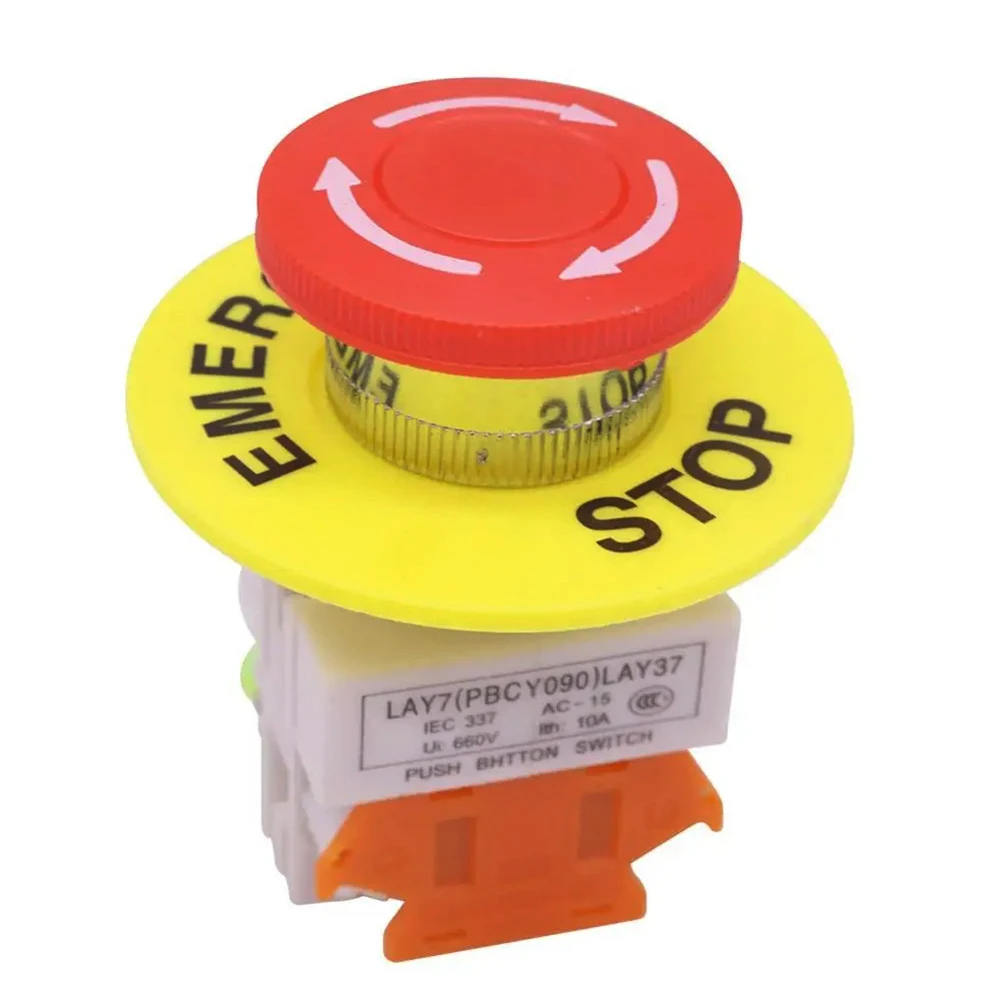 Red Mushroom Cap 1NO 1NC DPST Emergency Stop Push Button Switch AC 660V 10A Switch Equipment Lift Elevator Latching Self Lock