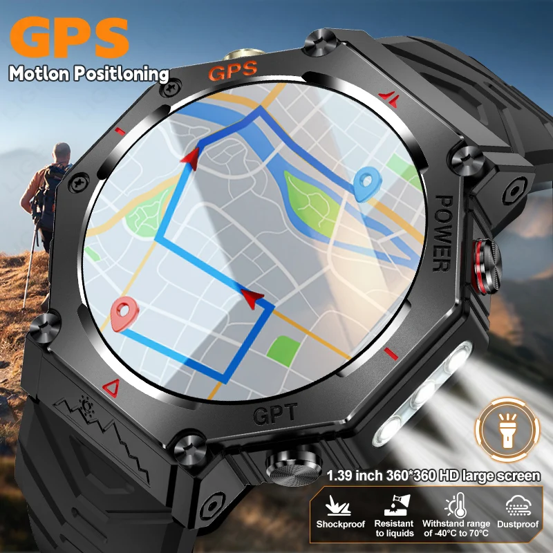 

LIGE Новые GPS-позиционные Смарт-часы Мужские Фонарики Военные Спортивные Наручные Часы SOS Bluetooth Вызов 3ATM Водонепроницаемые Смарт-часы