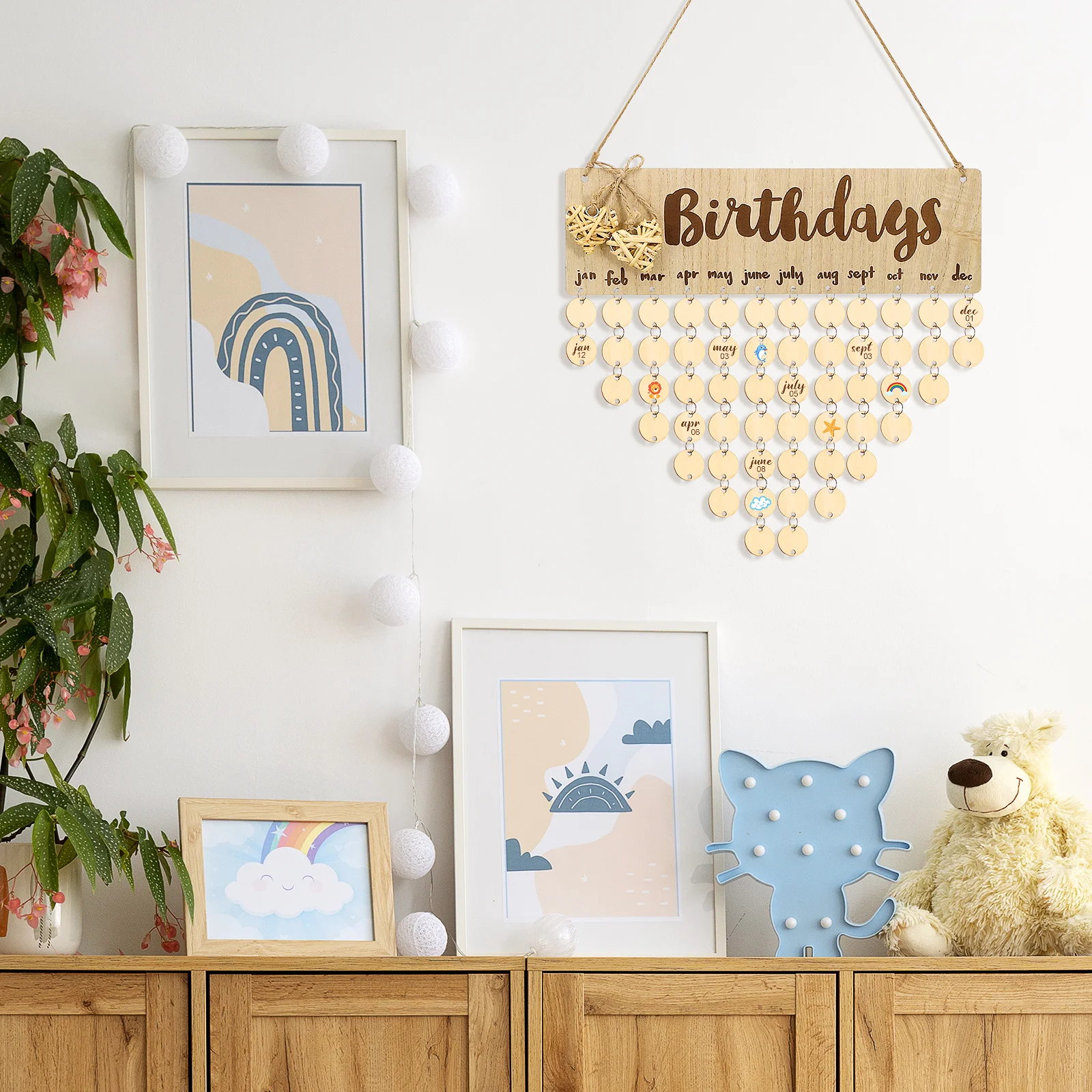 

Birthday Wooden Calendar Plaque with Rotating Discs Home Wall Decoration Reminder for Family Events and Special Occasions