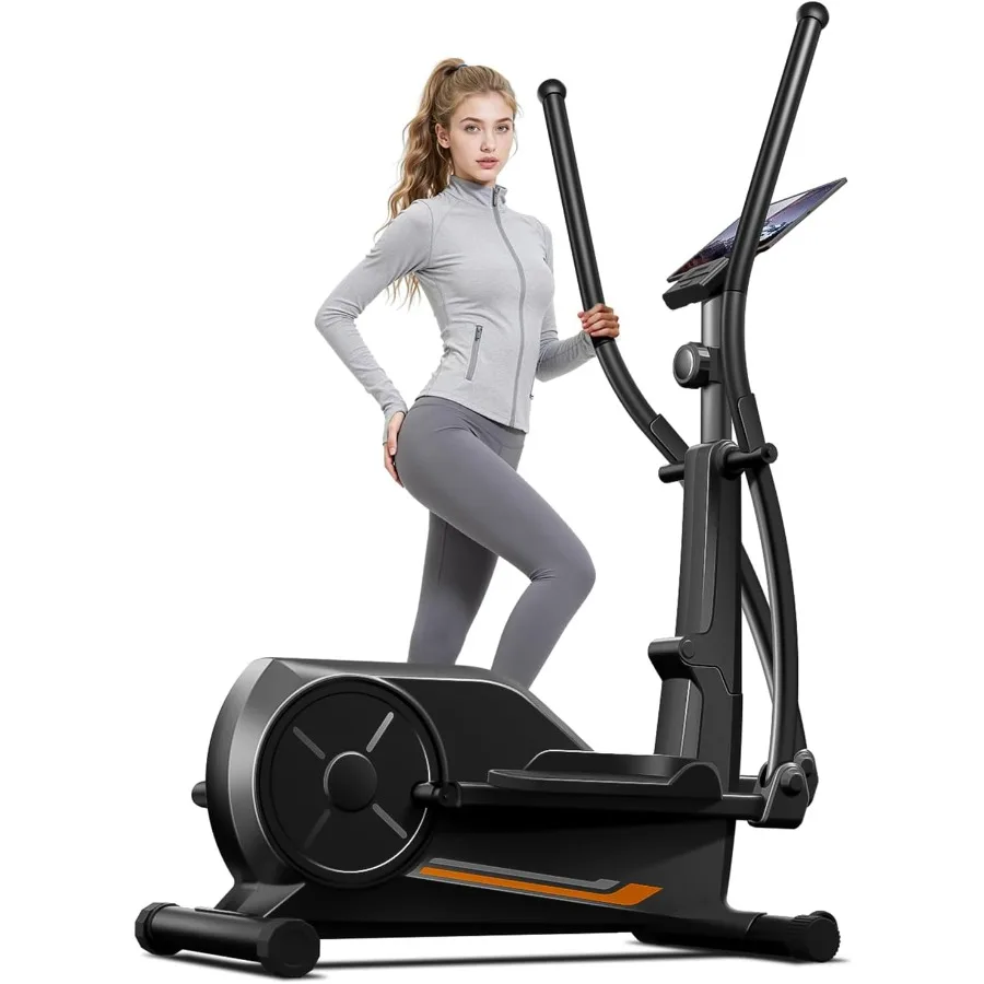 

Home Use Silent Magnetic Elliptical Trainer with 8 Resistance Levels 12 Stride LCD Monitor Black Frame