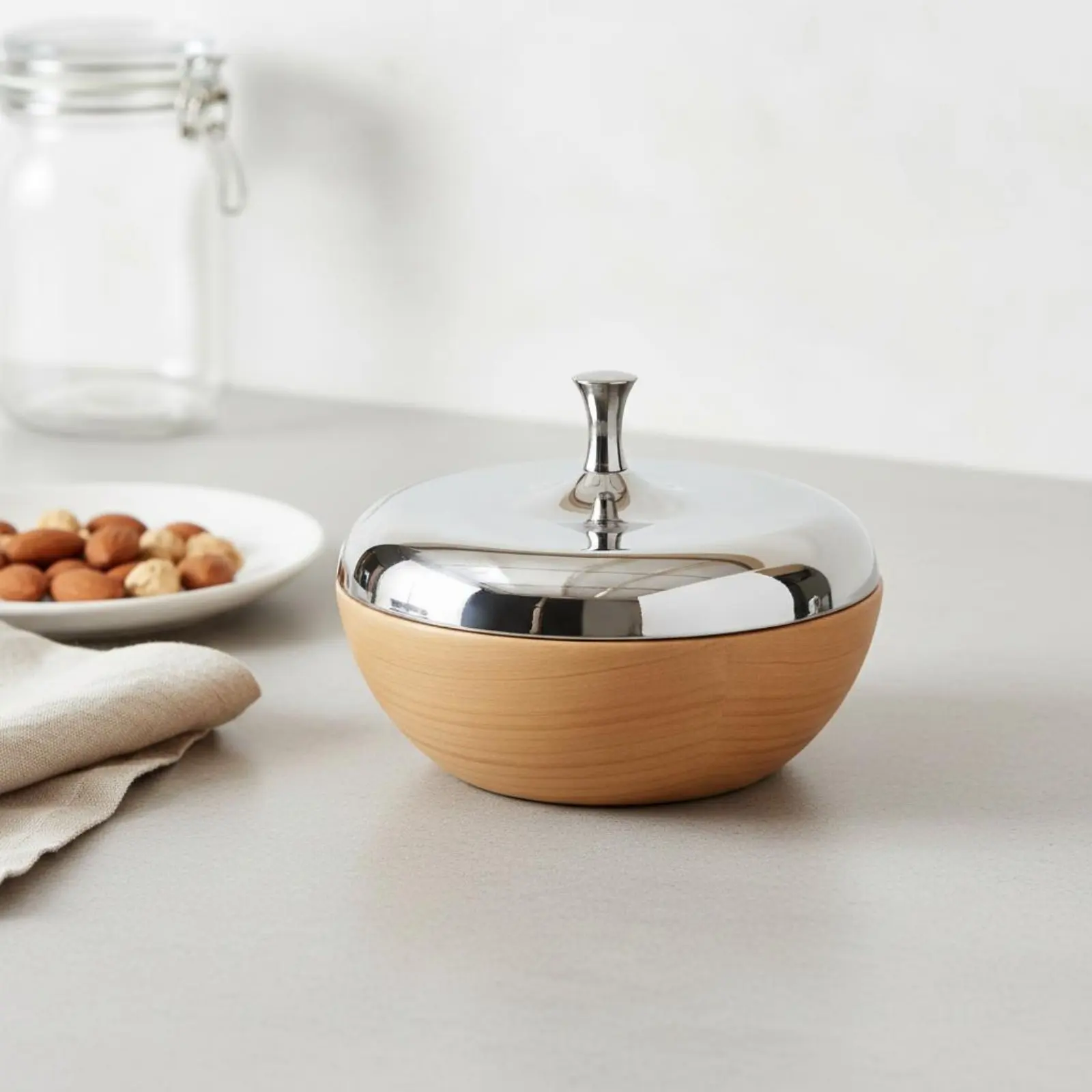 Stainless Steel Candy Jar Tabletop Decor Decorative Nut Dish Wooden Storage Bowl Housewarming Gift Decorative Canister - view 3