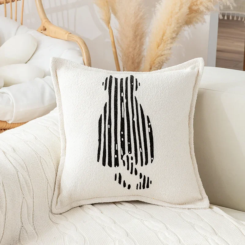 Nordic Cute Cat Print Cushion Cover Abstract Plush Pillow Case Autumn Decoration Home Living Room Bay Window Sofa Pillowcase