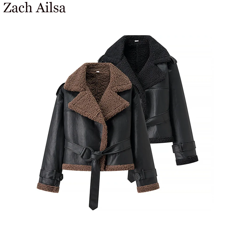 

New autumn and winter women's fashion outfit with a belt long sleeves and fur one-piece jacket