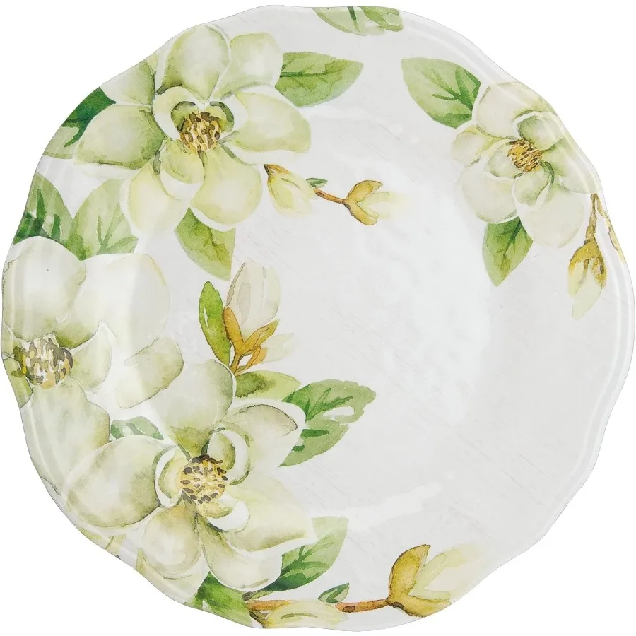 Conjuntos de louças de melamina magnólia de 12 peças, conjunto de pratos ao ar livre, conjuntos de pratos e tigelas, serviço para 4, verde