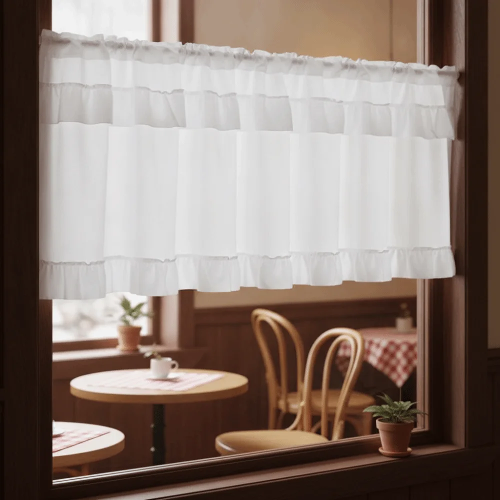 American Pastoral Style Ruffled Edge Kitchen Cabinet Short Curtain Through-shaft Design Light-blocking Kitchen Oven Curtain