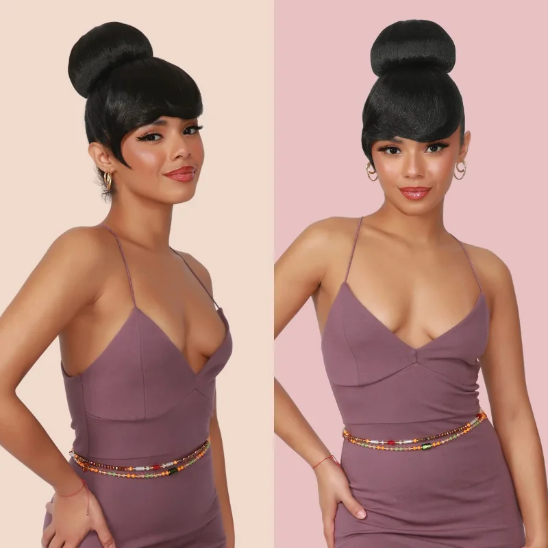 2 pieces bangs hair clip bangs side bangs hair bun synthetic hair bun sweet donut top hair piece suitable for women