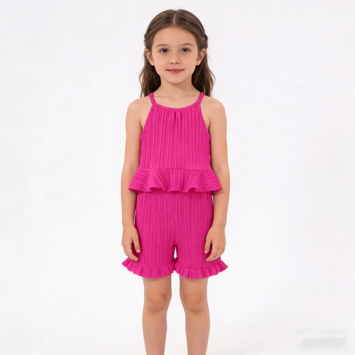 

Новый комплект летней одежды для девочек: бретелька с бретелькой на шее + шорты с рюшами для малышей от 1 до 8 лет | Мягкая дышащая ткань | Милый стиль для