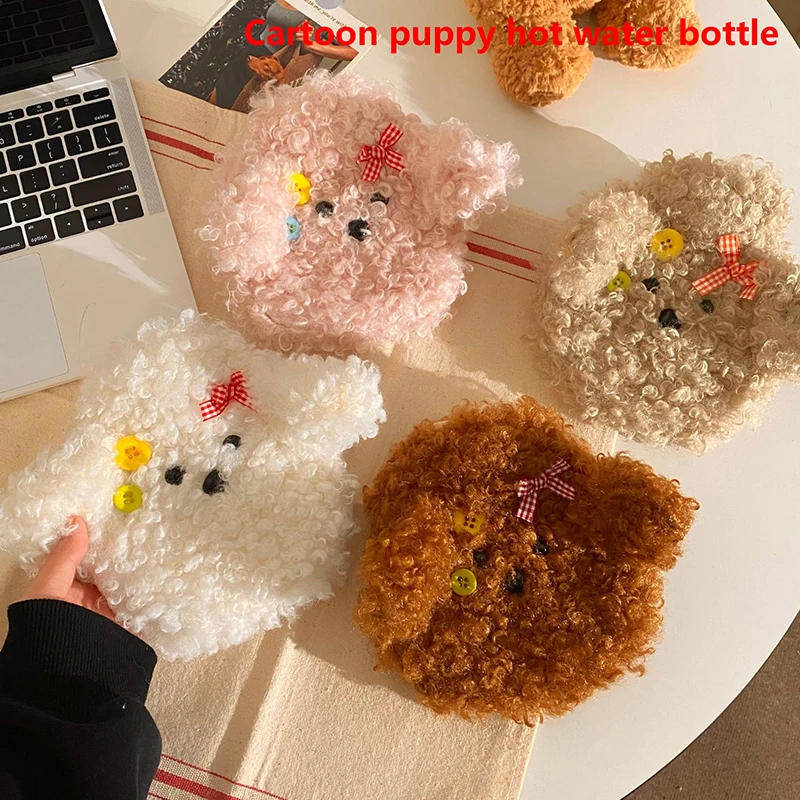 Cute Puppy Hot Water Bottle Water Filling Type Removable Washable Water Filling Plush Hot Water Bag Reusable