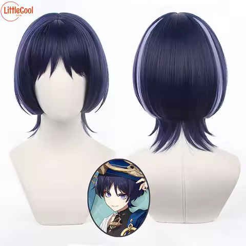 Wanderer Cosplay Wig Game Impact Scaramouche Kabukimono Balladeer Kunikuzush Hat Guy Short Blue Purple Anime Wigs + Wig Cap