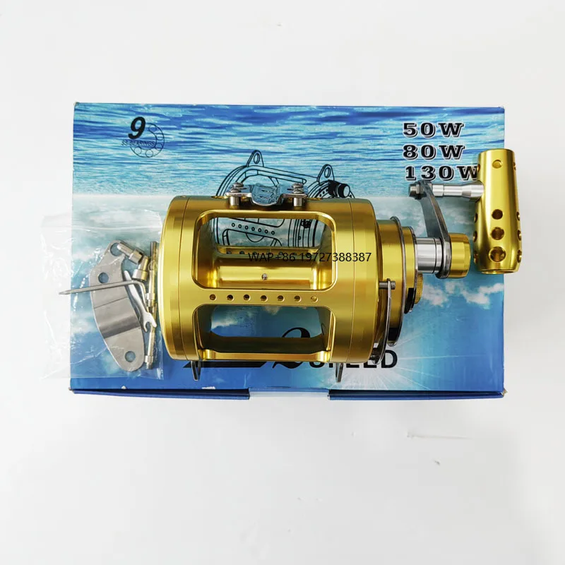 عالية الجودة 15 واط 20 واط 30 واط 50 واط 80 واط 130 واط كامل المعادن القرش التونة الصيد بكرات المحيط قارب المياه المالحة لعبة كبيرة التصيد بكرة #1