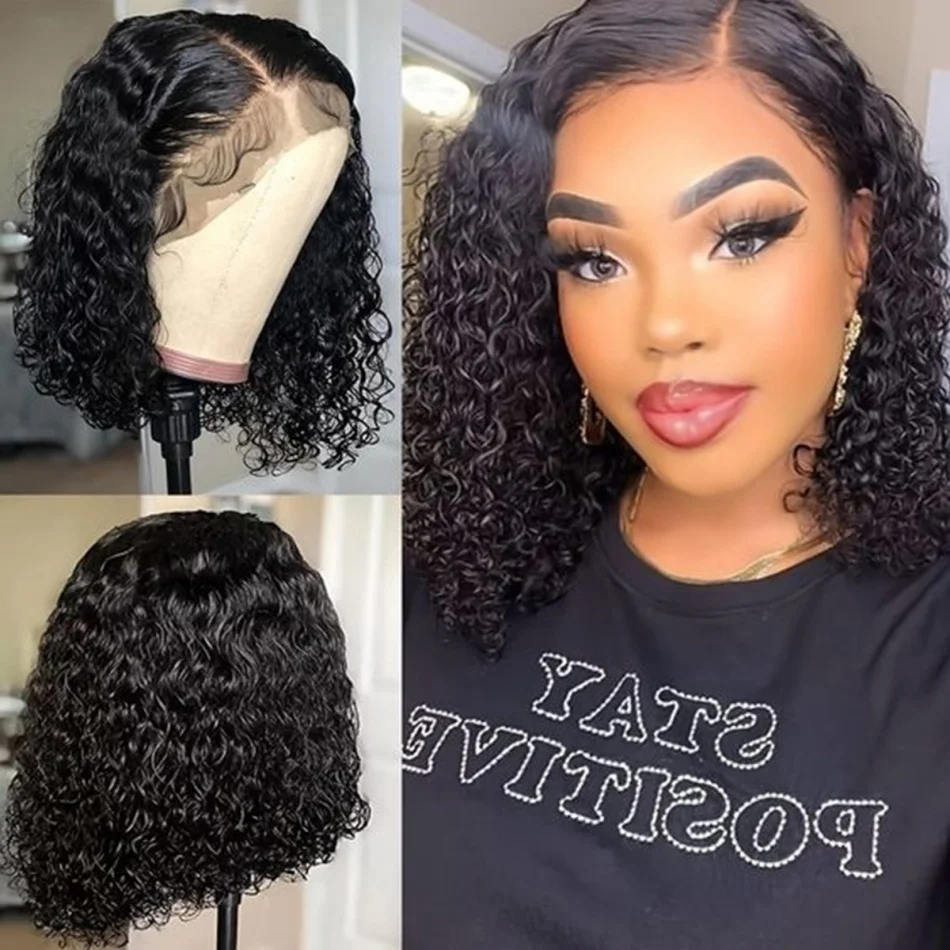 Deep Wave Short Bob Wig 13x4 Lace Frontal Bob Wigs Water Wave Curly Transparent Lace Human Hair Wigs for Women Black Brazilian