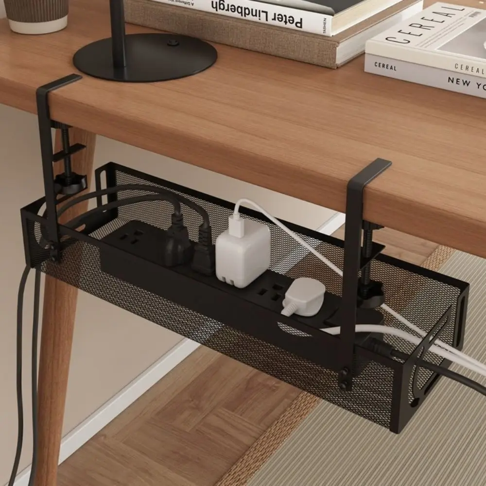 Accessories Metal Under Desk Box Tray Storage Rack No Punching Wire Management Cable Tray Box Clamp Mount Cord Organizer Office