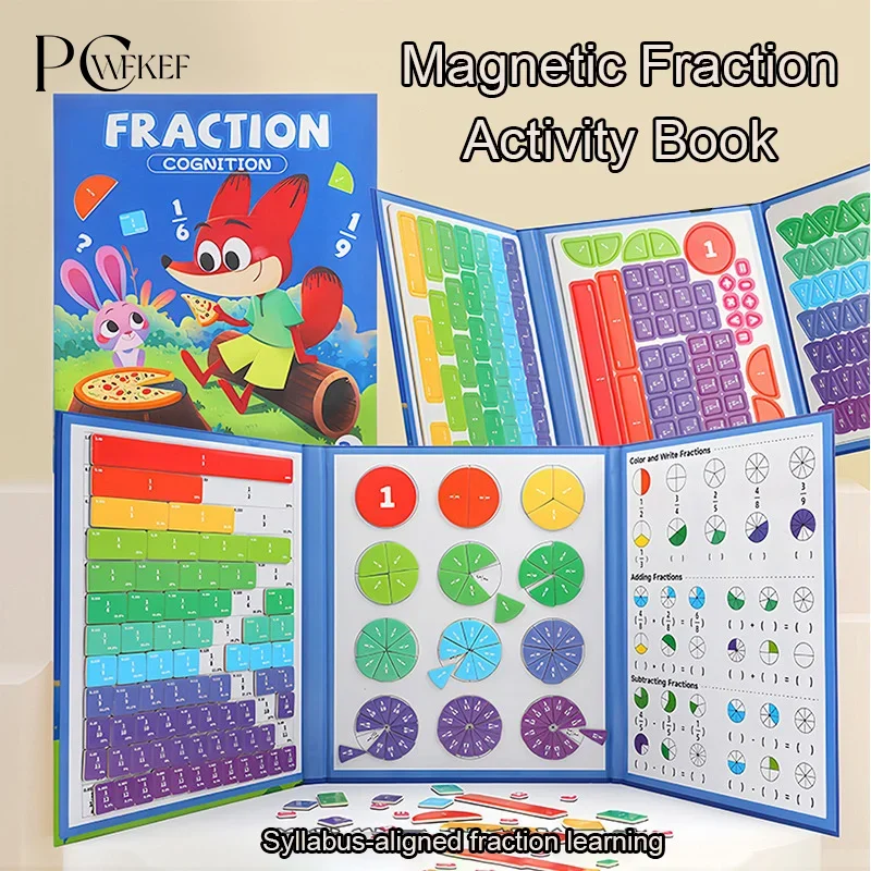Magnetic Fraction Learning Toy For Kids - Tri-Fold Educational Math Disc With Visual Partitioning Puzzles
